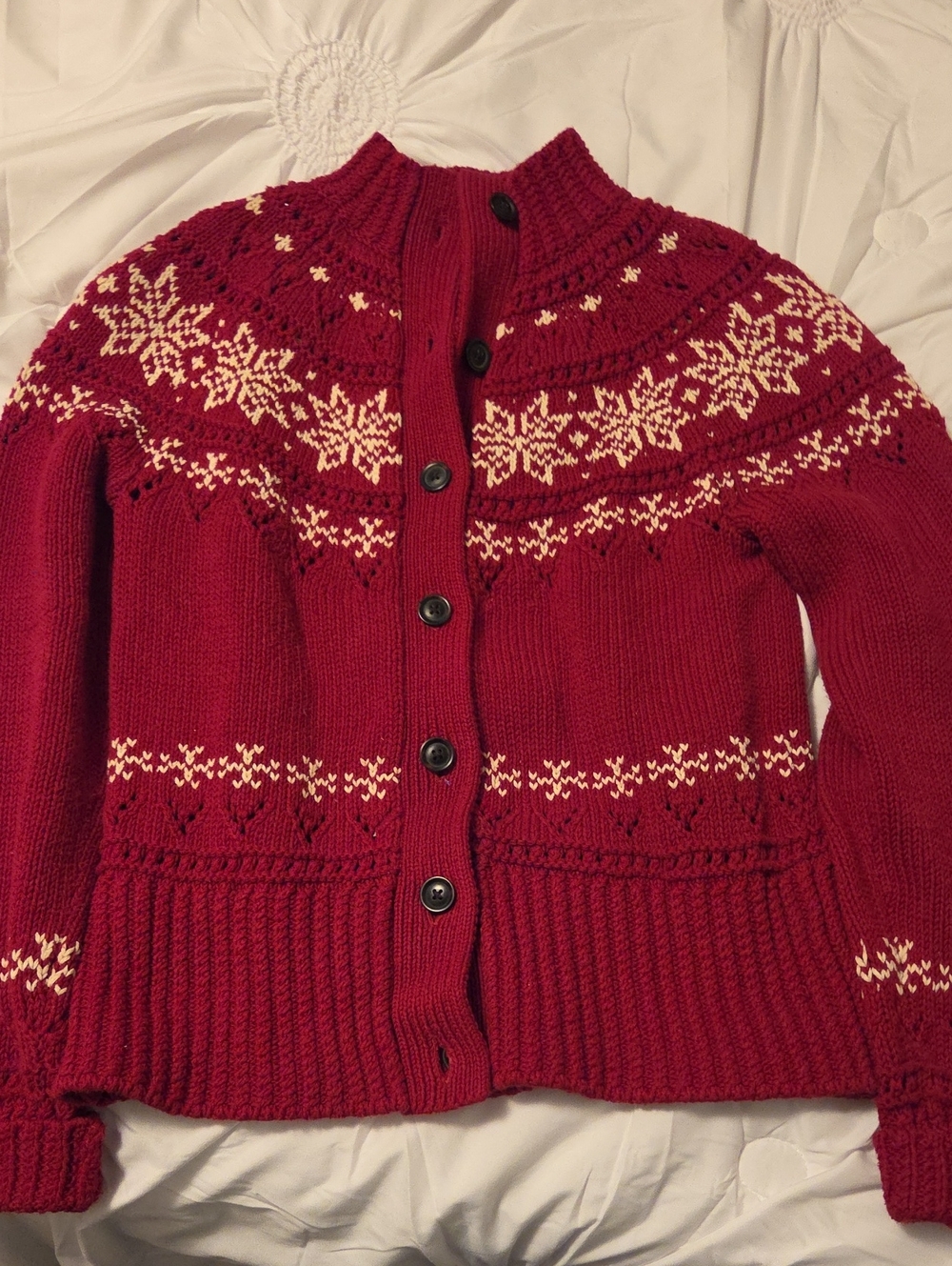 Women’s Red Fair Isle Button-Up Cardigan Sweater